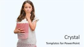  Presentation with woman covering man mouth hand - Cool new slides with silent movies - brunette hispanic girl eating popcorn backdrop and a  colored foreground