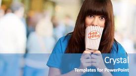  Presentation with popcorn - Presentation with silent movies - girl looking through empty popcorn background and a teal colored foreground