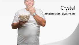  Presentation with popcorn - Cool new presentation with silent movies - handsome senior man eating popcorn backdrop and a white colored foreground