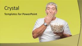  Presentation with woman covering man mouth hand - Cool new slide set with silent movies - handsome senior man eating popcorn backdrop and a yellow colored foreground