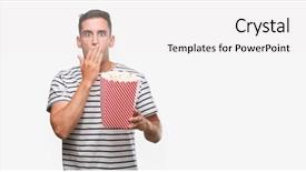  Presentation with woman covering man mouth hand - Slides featuring silent movies - handsome young man eating popcorn background and a white colored foreground