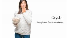  Presentation with woman covering man mouth hand - Theme featuring silent movies - young asian woman eating popcorn background and a white colored foreground