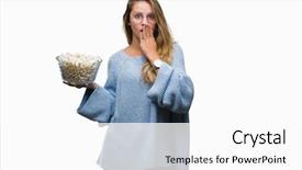  Presentation with eating - Theme featuring silent movies - young beautiful blonde woman eating background and a white colored foreground