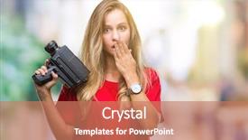  Presentation with shame - Presentation theme featuring silent movies - young beautiful blonde woman filming background and a coral colored foreground