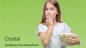  Presentation with popcorn - Amazing theme having silent movies - young beautiful girl eating popcorn backdrop and a mint green colored foreground