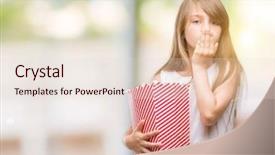  Presentation with popcorn - Beautiful PPT theme featuring silent movies - young blonde girl holding popcorn backdrop and a lemonade colored foreground
