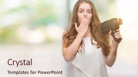  Presentation with shame - Colorful theme enhanced with silent movies - young blonde woman holding super backdrop and a lemonade colored foreground