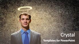  Presentation with head - Cool new PPT theme with silent prayer - image of businessman with halo backdrop and a gray colored foreground
