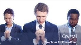  Presentation with eyes - PPT theme consisting of silent prayer - three business partners praying background and a ocean colored foreground