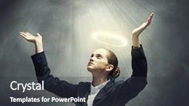  Presentation with crying - Theme with silent prayer - young crying businesswoman with halo background and a  colored foreground