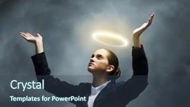  Presentation with above and beyond - Audience pleasing PPT layouts consisting of silent prayer - young crying businesswoman with halo backdrop and a  colored foreground