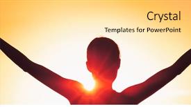  Presentation with sun salutation - Colorful presentation theme enhanced with silhouette against sunset banner yoga backdrop and a blonde colored foreground