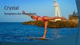  Presentation with sunset beach - Slide deck with silhouette at beach sunset gymnastics background and a light blue colored foreground