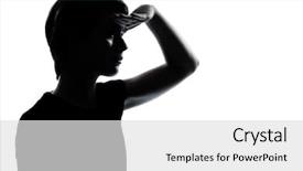  Presentation with one young man exercising handball - PPT theme having silhouette boy or girl looking background and a light gray colored foreground