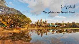  Presentation with cambodia war - Slides featuring hinduism - angkor wat in warm sunset background and a light blue colored foreground