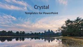  Presentation with cambodia - Theme having silhouette hindu temple - angkor wat sunrise at siem background and a light blue colored foreground
