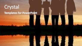  Presentation with water - Beautiful slide set featuring silhouette business team sunset water backdrop and a tawny brown colored foreground