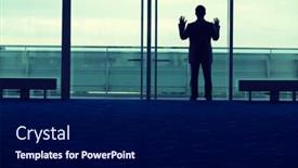  Presentation with lobby - Presentation theme enhanced with silhouette-businessman-looking-out-window background and a navy blue colored foreground