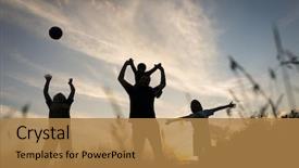  Presentation with children silhouette - Colorful theme enhanced with silhouette children with parents playing on sunset summer meadow backdrop and a coral colored foreground