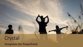  Presentation with children silhouette - Audience pleasing presentation consisting of silhouette children with parents playing on sunset summer meadow backdrop and a coral colored foreground