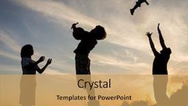  Presentation with children silhouette - PPT layouts featuring silhouette children with parents playing on sunset summer meadow background and a yellow colored foreground