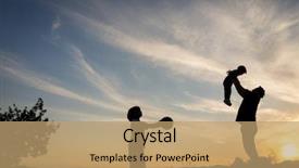  Presentation with children silhouette - Colorful slide deck enhanced with silhouette children with parents playing on sunset summer meadow backdrop and a coral colored foreground