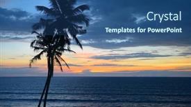  Presentation with tree silhouette - PPT theme with silhouette-coconut-palm-tree-against background and a ocean colored foreground