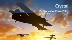  Presentation with airplane engine - Colorful slide deck enhanced with silhouette engine airplane flying backdrop and a ocean colored foreground