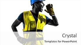  Presentation with safety construction - Slide deck consisting of silhouette isolated in white background background and a white colored foreground