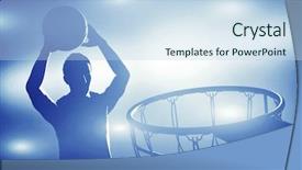  Presentation with basketball - PPT theme enhanced with silhouette jumping and making slam background and a sky blue colored foreground