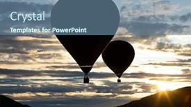  Presentation with travel concept silhouette - Cool new theme with silhouette of a hot air balloon flying in the sunset travel freedom concept backdrop and a ocean colored foreground