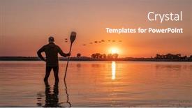  Presentation with geese flying - Amazing PPT theme having silhouette-of-a-male-stand backdrop and a coral colored foreground