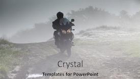  Presentation with motorbike - Theme consisting of silhouette of a man riding a motorbike on foggy road in early morning background and a light gray colored foreground