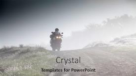  Presentation with silhouette of man worship - Slide deck enhanced with silhouette of a man riding a motorbike on foggy road in early morning background and a light gray colored foreground