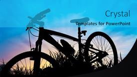  Presentation with mountain bike - Presentation theme having silhouette-of-a-mountain-bike background and a cyan colored foreground