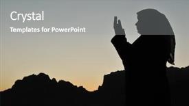  Presentation with woman muslim - Slide set having silhouette of a muslim woman background and a gray colored foreground