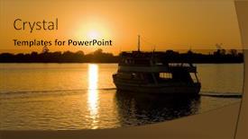  Presentation with sailing - Presentation with silhouette of a small boat sailing towards setting sun with deep orange hue background and a gold colored foreground