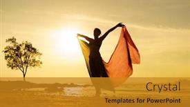  Presentation with sunset beach - Presentation theme with silhouette-of-a-young-woman background and a gold colored foreground