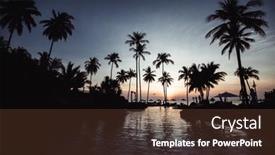  Presentation with tropical beach sunset - Beautiful presentation theme featuring silhouette-of-asian-tropical-beach backdrop and a tawny brown colored foreground