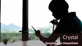  Presentation with mobile use - Slide deck having silhouette-of-asian-woman-use background and a wine colored foreground