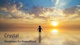  Presentation with water sun - Slide set with silhouette of boy walking background and a coral colored foreground