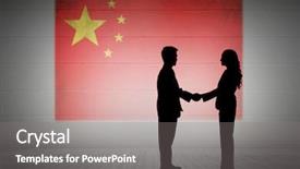  Presentation with business people silhouette - Presentation theme featuring silhouette of business people shaking hands against china background and a gray colored foreground