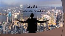  Presentation with city silhouette - PPT layouts consisting of silhouette of businessman open arms against city with copyspace background and a light blue colored foreground