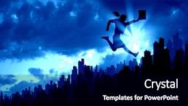  Presentation with city silhouette - Presentation design enhanced with silhouette of businesswoman jumping above city against sunset background background and a black colored foreground