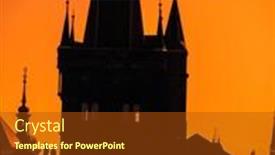  Presentation with prague - Colorful presentation design enhanced with silhouette-of-charles-bridge-tower backdrop and a tawny brown colored foreground
