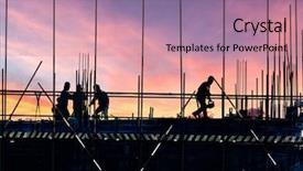  Presentation with construction site construction - PPT theme consisting of silhouette of construction site background and a coral colored foreground