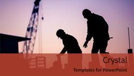  Presentation with industrial engineering silhouette construction - Colorful PPT theme enhanced with silhouette of construction worker backdrop and a red colored foreground
