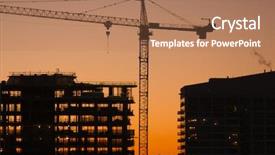  Presentation with building construction - PPT layouts enhanced with silhouette of crane and building background and a coral colored foreground