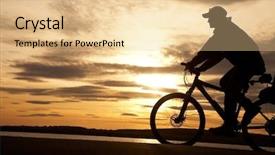  Presentation with triathlon professional cyclist man cycling - Slides consisting of silhouette of cyclist in motion on the background of beautiful sunset background and a lemonade colored foreground
