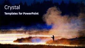  Presentation with fishing - Amazing PPT layouts having silhouette-of-fishing-flyfishing-rod backdrop and a navy blue colored foreground